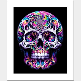 psychedelic skull Posters and Art